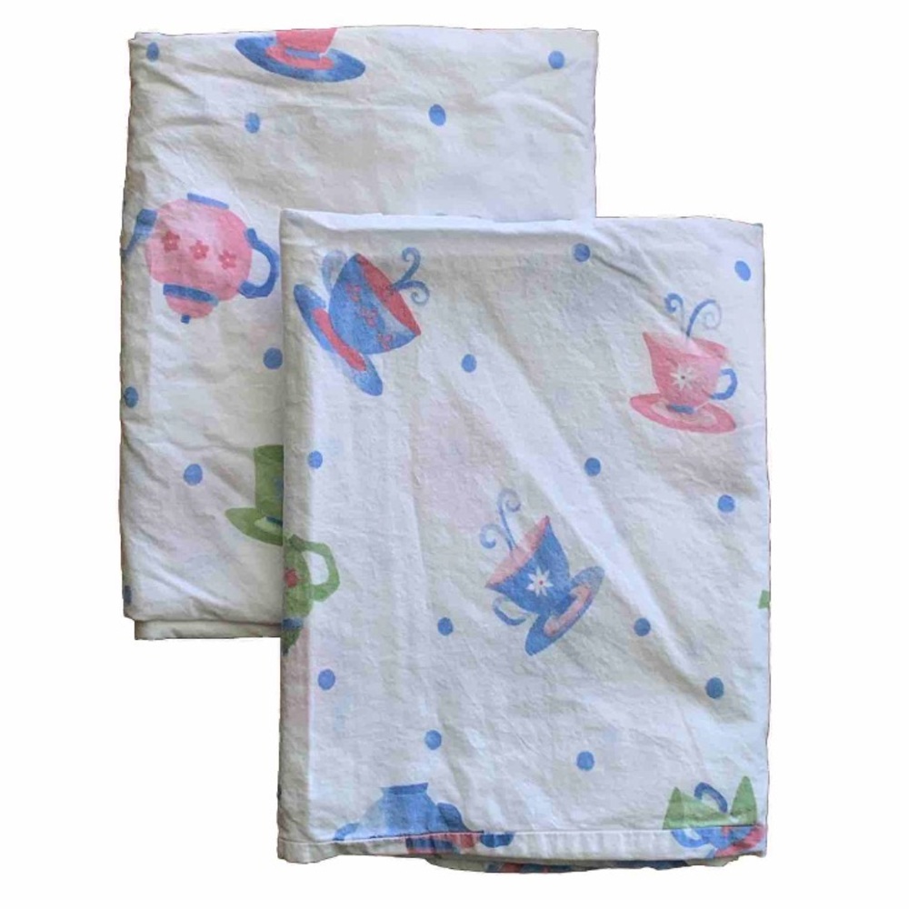 Pottery Barn Kids Teapots Tea Party Standard Size Pillowcase Pair Whimsical